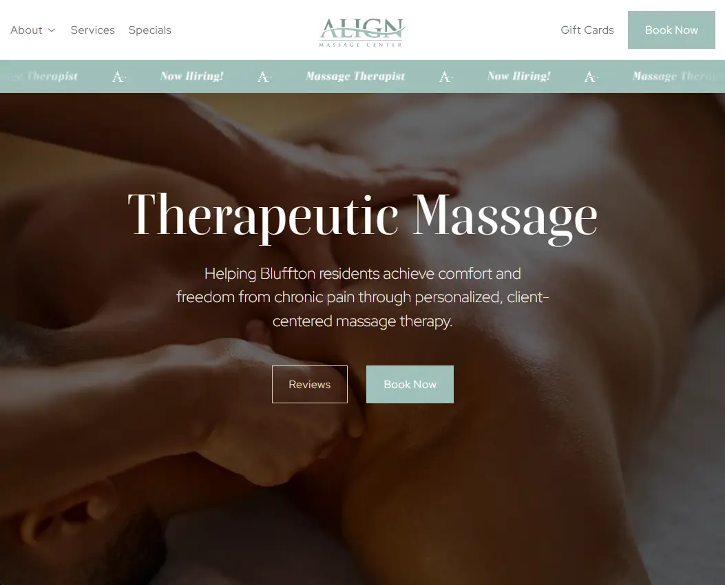 Align Massage Center — custom website designed for Wellness & Spa business in Bluffton SC